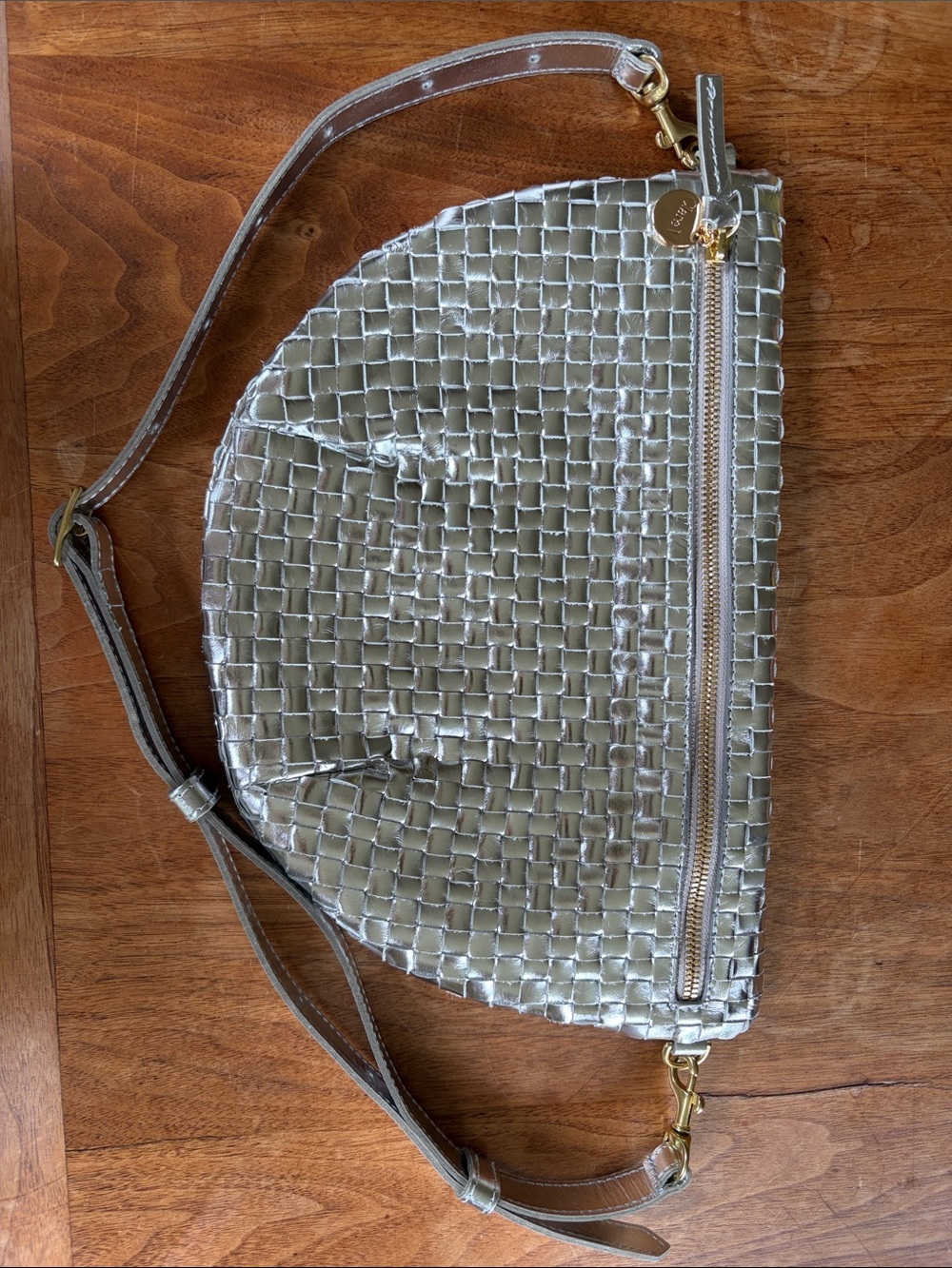 Clare V. Grande Fanny Woven Metallic Silver Crossbody Bag - Picture 2 of 16